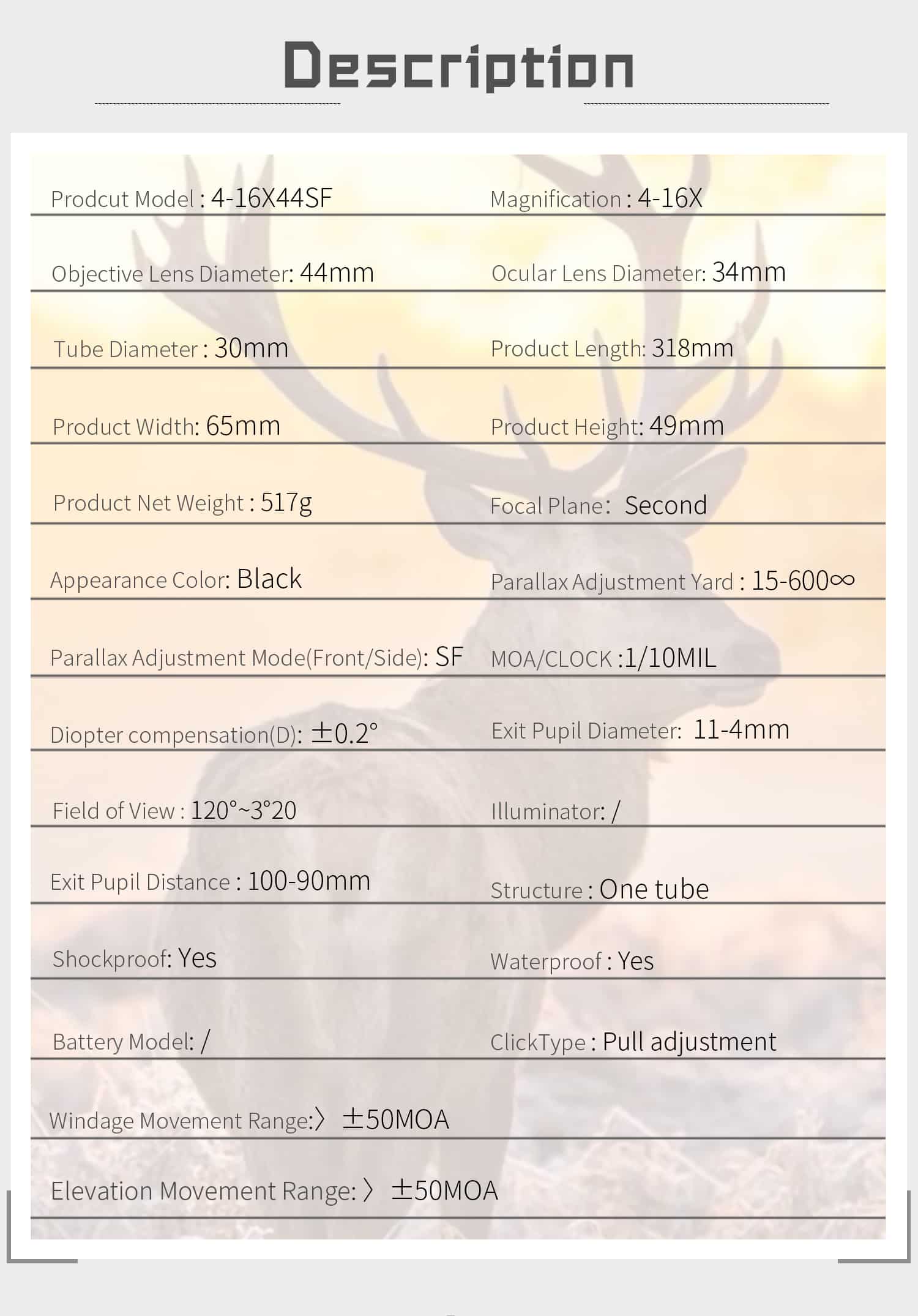 T-Eagle R 4-16X44 SF 1/10MIL Side parallax riflescope - Image 21