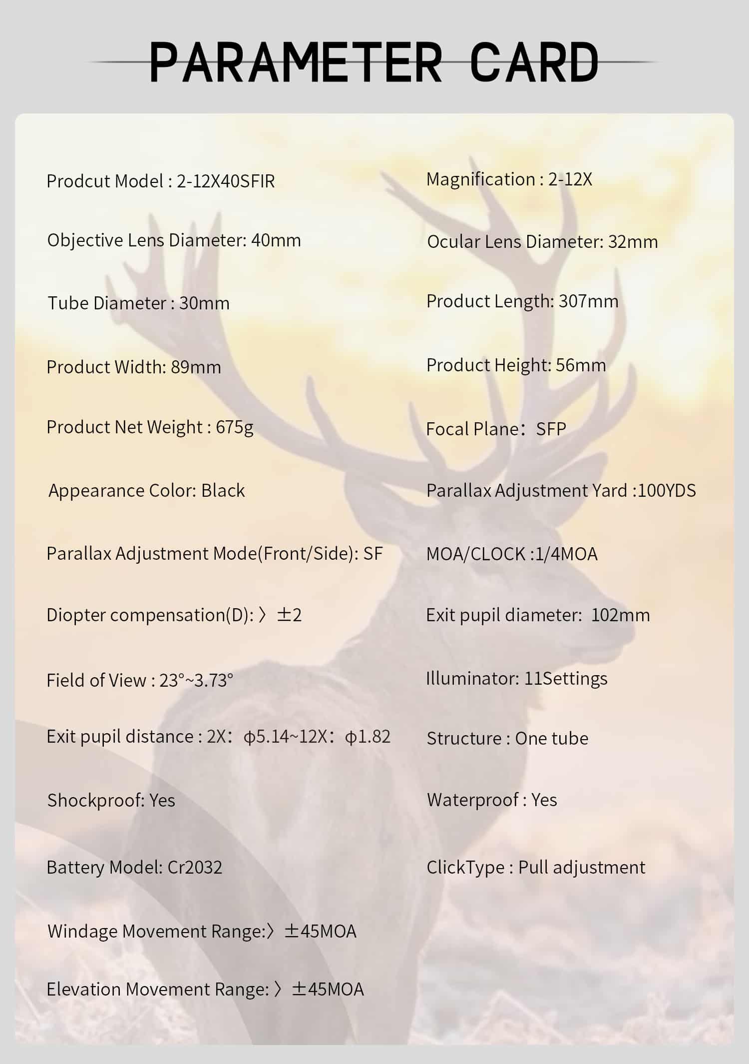 T-Eagle AR 2-12X40 SFIR 1/4MOA Side parallax riflescope - Image 11