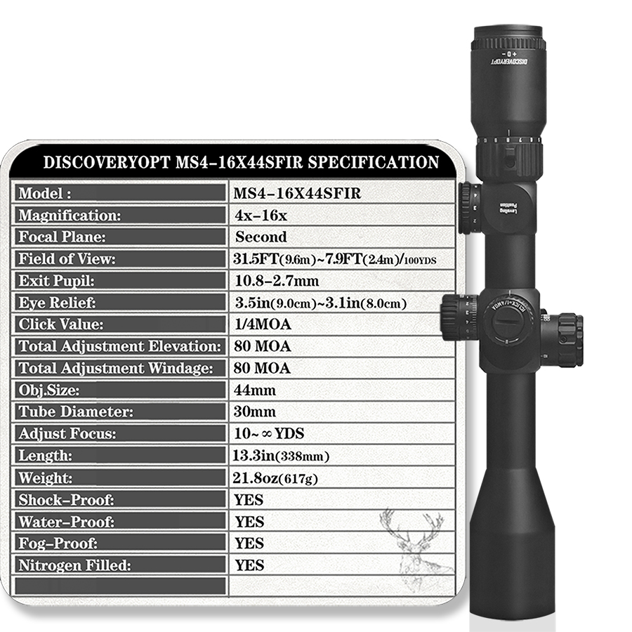 Discoveryopt MS 4-16X44SFIR 1/4MOA Side Parallax Riflescope