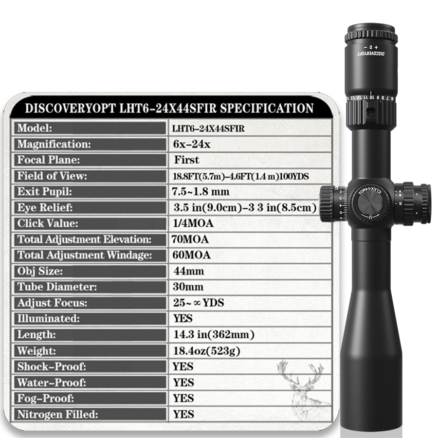 Discoveryopt LHT 6-24X44SFIR FFP 1/4MOA Side Parallax Riflescope